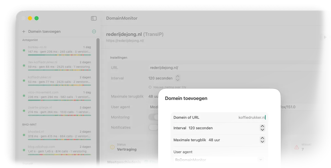 Screenshot van DomainMonitor